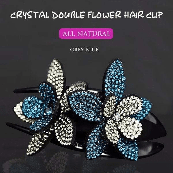 Pince à cheveux double fleur en strass – Image 5