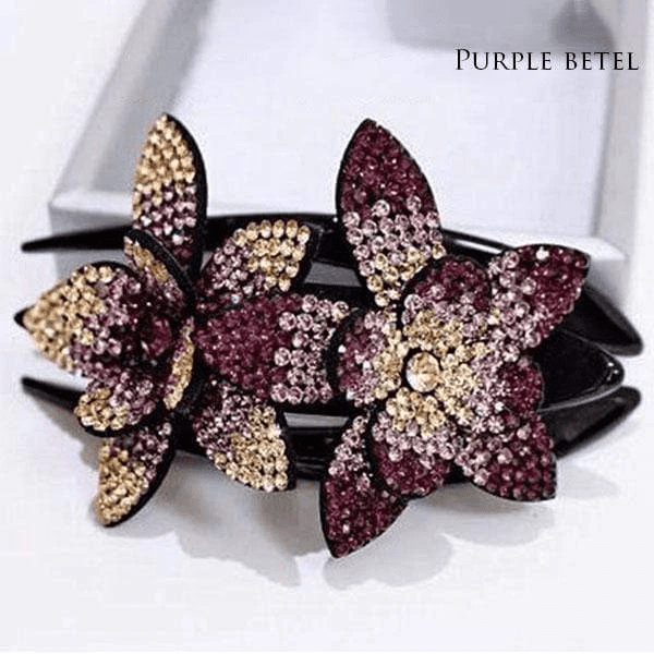 Pince à cheveux double fleur en strass – Image 2