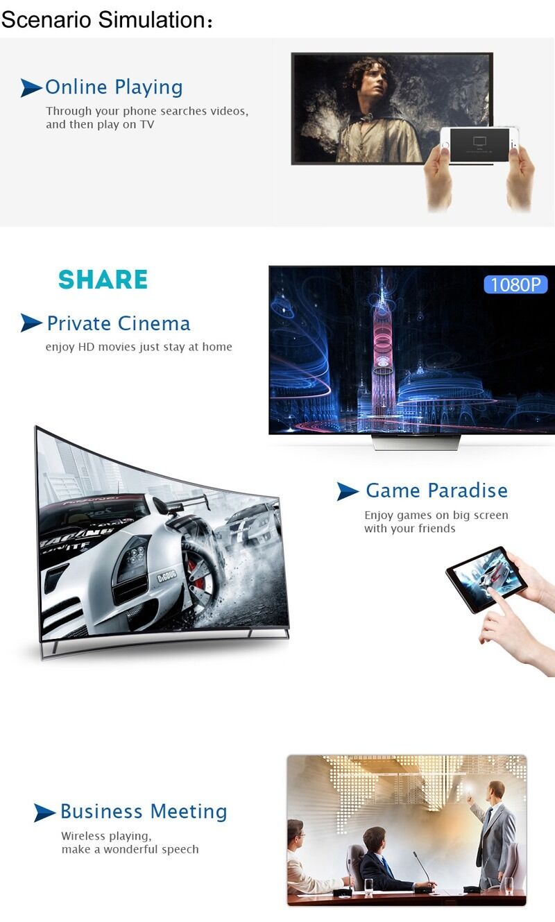 Dongle d'affichage WiFi sans fil 1080P, adaptateur vidéo Airplay DLNA, partage d'écran en miroir, pour téléphone iPhone iOS Android vers TV – Image 2