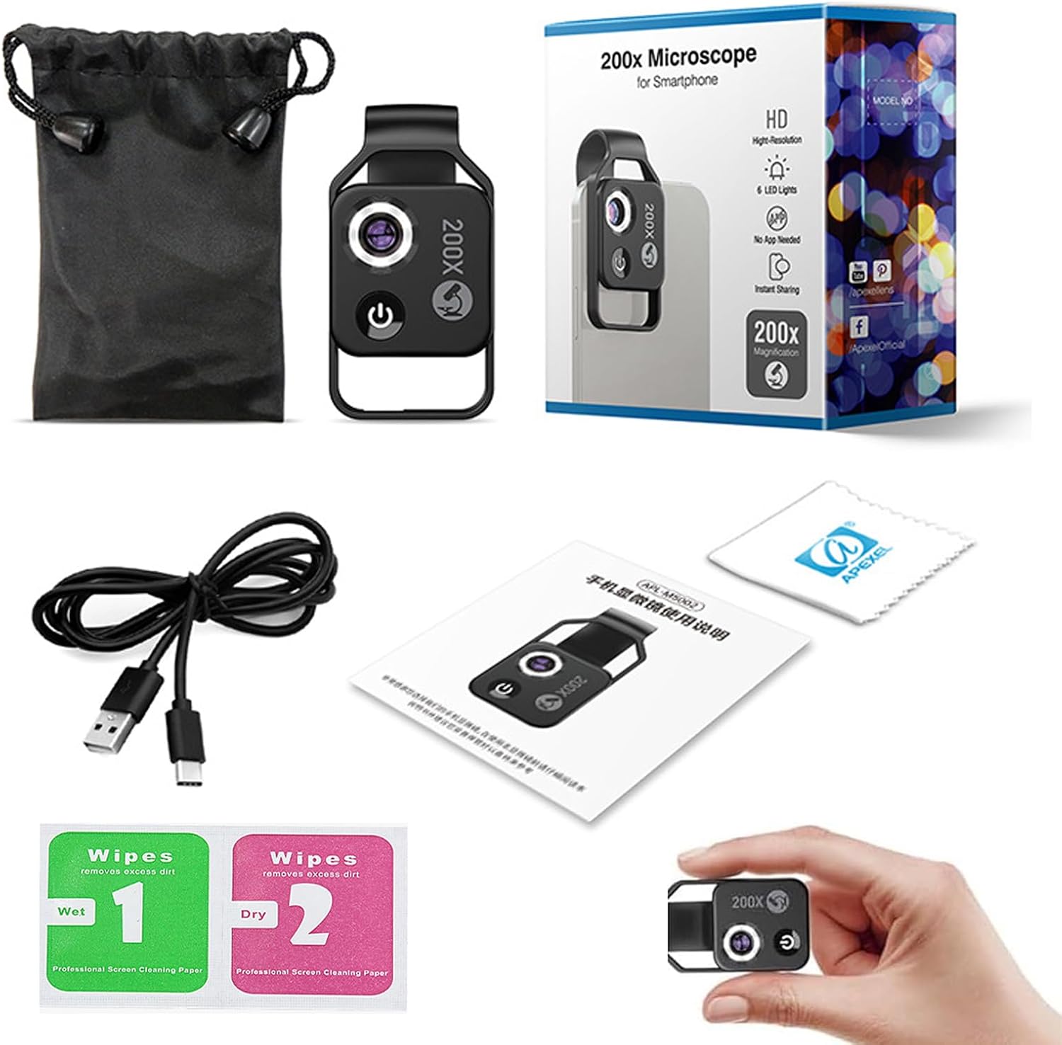 NanoZoom Microscope portable 200X Microscope universel pour téléphone portable avec 6 lumières LED 2 niveaux de luminosité réglables – Image 10