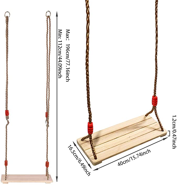 Siège balançoire en bois avec cordes – Image 3