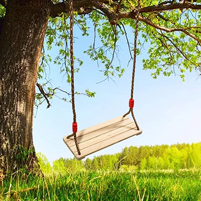 Siège balançoire en bois avec cordes – Image 2