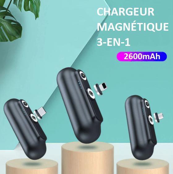 Snap n charge Mini chargeur Portable magnétique 3 en 1 Micro USB Type C 2600mAh – Image 12