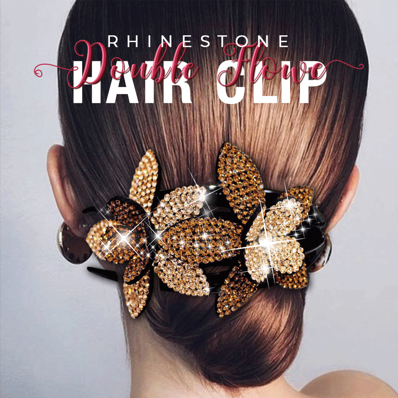Pince à cheveux double fleur en strass – Image 9