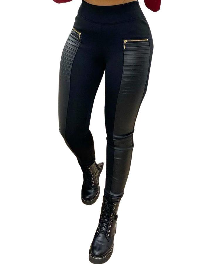 Pantalon en similicuir avec fermeture à glissière