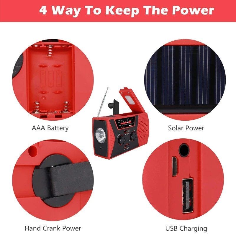 Radio solaire avec lampe LED AM/FM, alarme SOS – Image 3