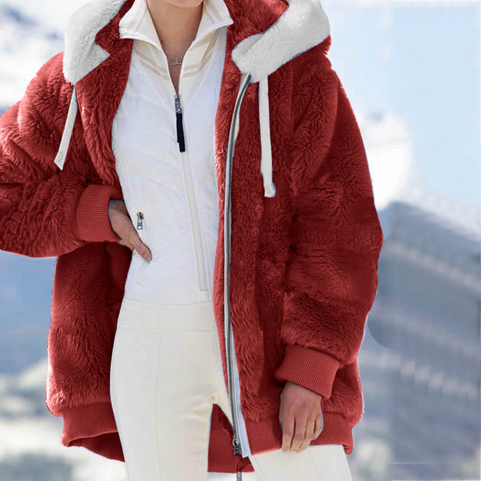 Veste à capuche ample et chaude avec fermeture éclair