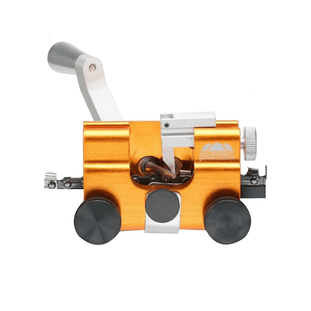 Sherum affûteur de scie à chaîne électrique ou manuelle montrant un affûtage rapide et facile en quelques secondes