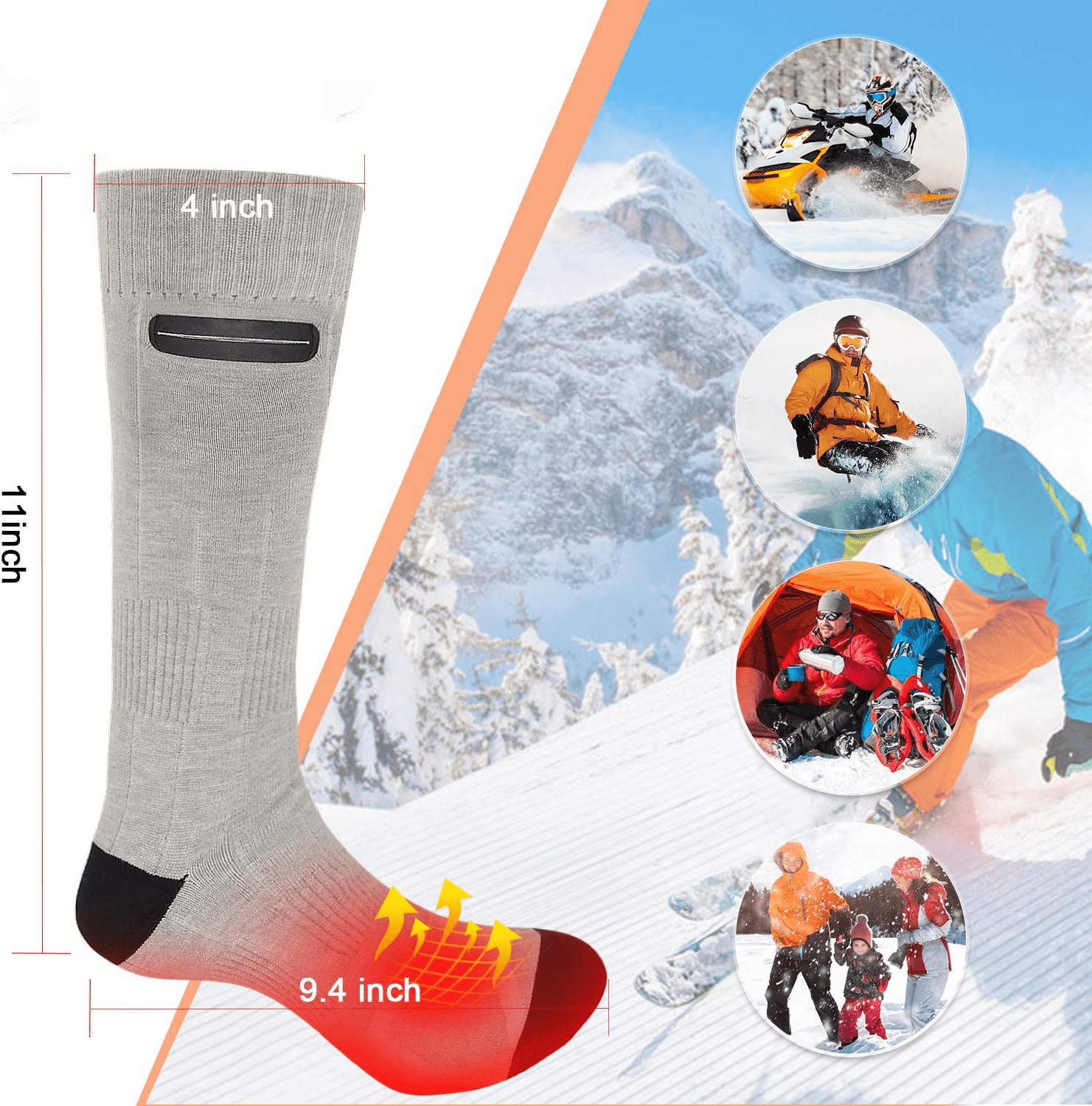Hilipert Chaussettes chauffantes Rechargeable pour Homme et Femme – Image 2