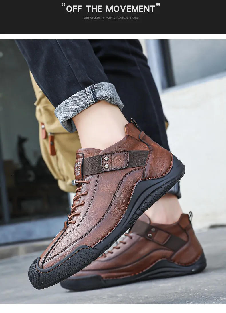 Bottes décontractées en cuir antidérapantes cousues main pour homme Élégantes – Image 7