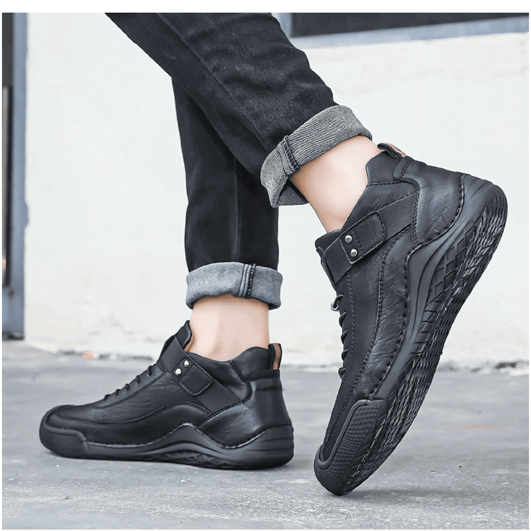 Bottes décontractées en cuir antidérapantes cousues main pour homme Élégantes – Image 2