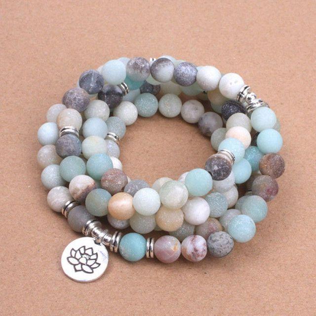 Bracelet collier mala bouddhiste en amazonite