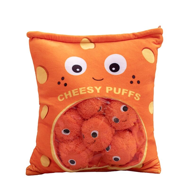 Oreiller cheesy-puffs | Sac de jouets en peluche pour enfants