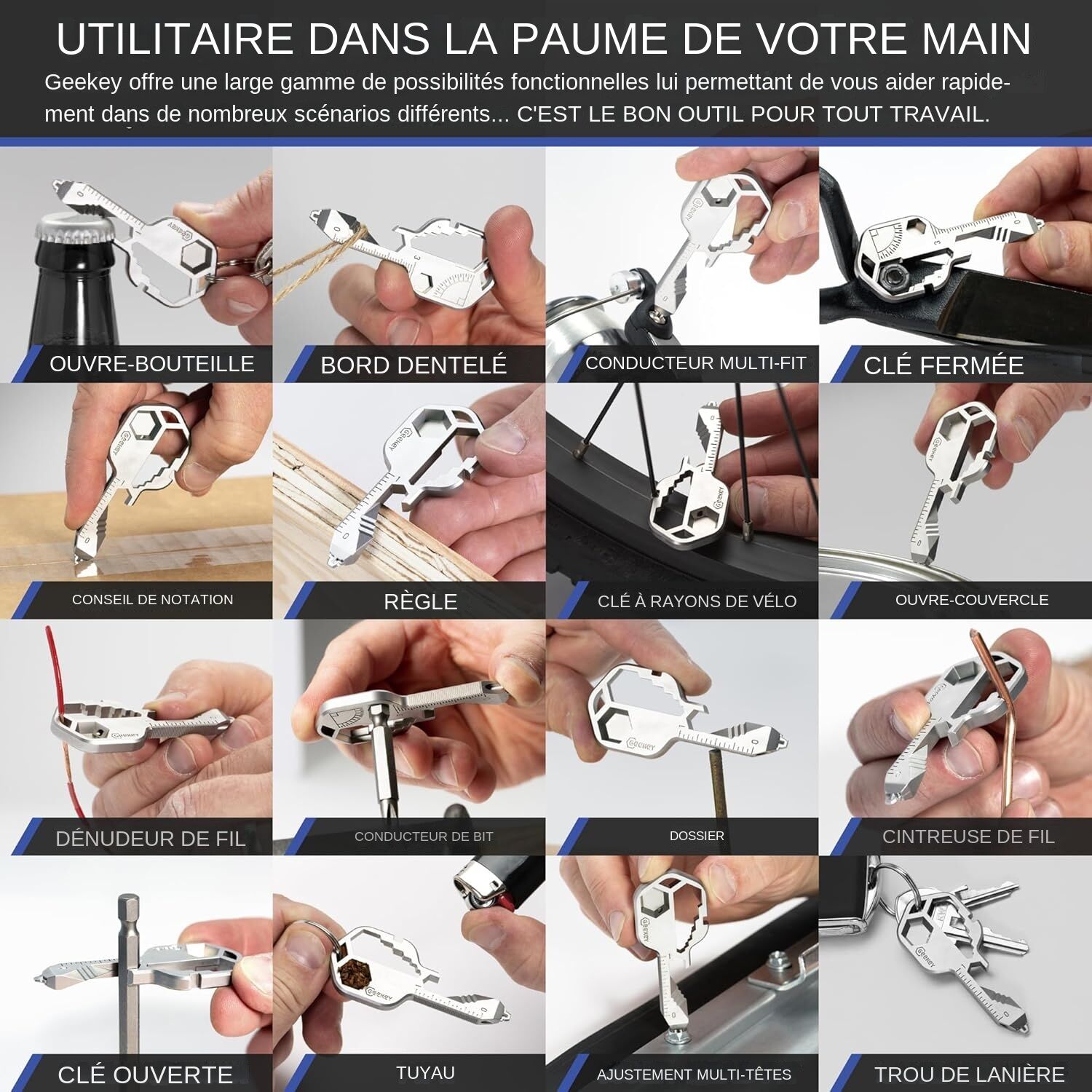 keyzmo Porte clés multifonction décapsuleur mutli outil 16 en 1 – Image 5
