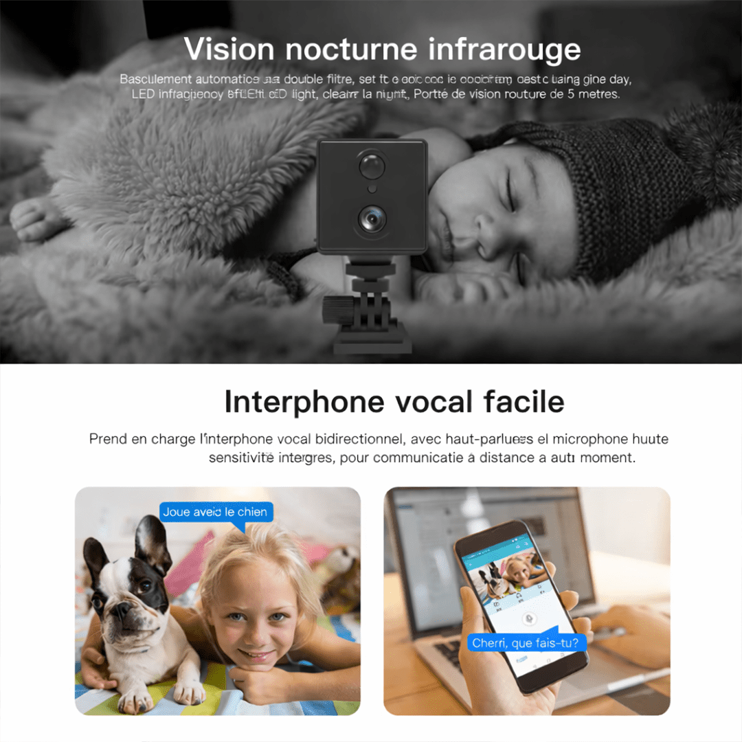 whoonly Mini caméra intérieure Vision nocturne Surveillance Rechargeable 3000 mAh alimenté par batterie – Image 6