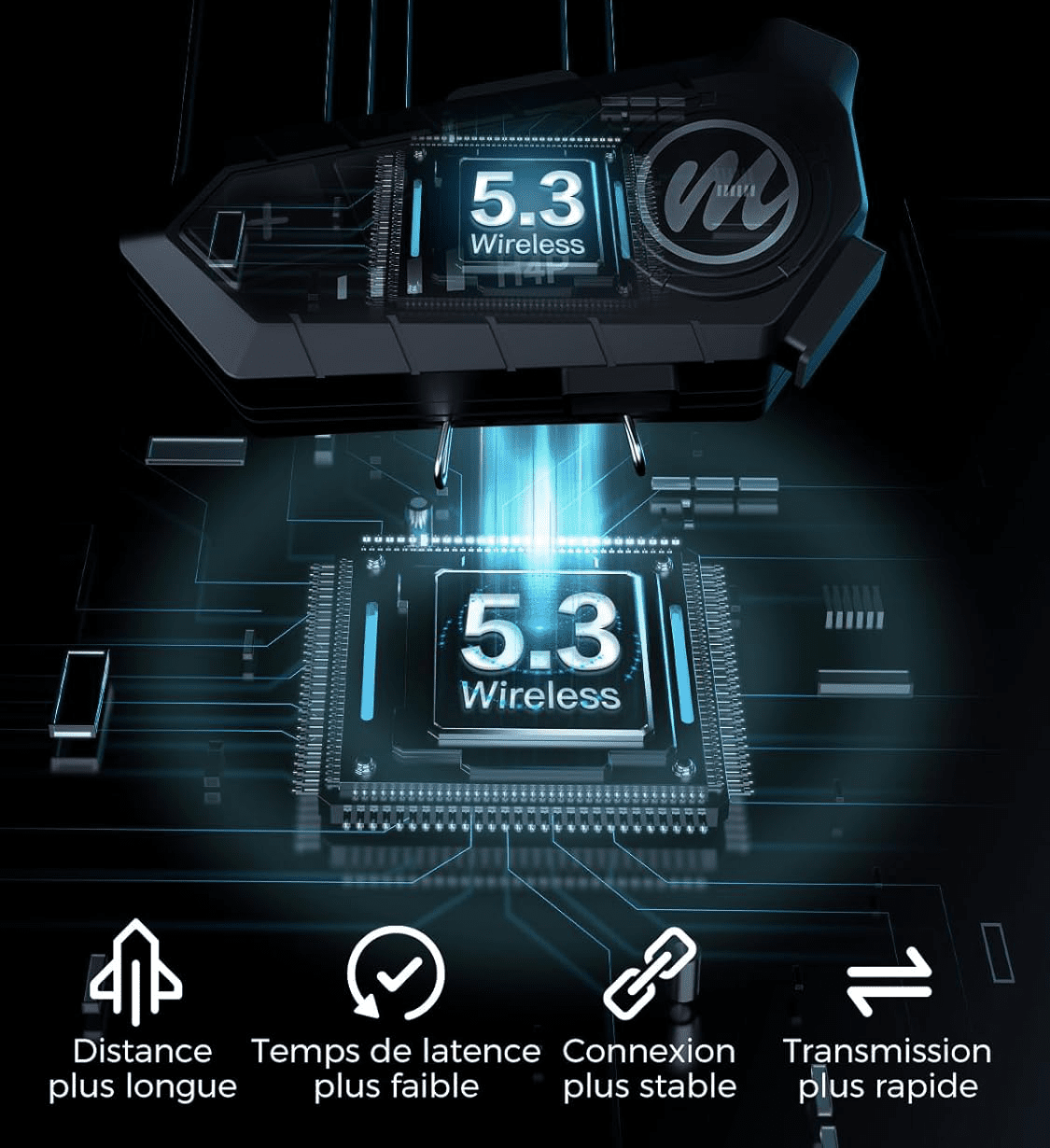 Intercom Moto Moman H4 Plus avec batterie de 1000mAh offrant 32 heures d'utilisation continue