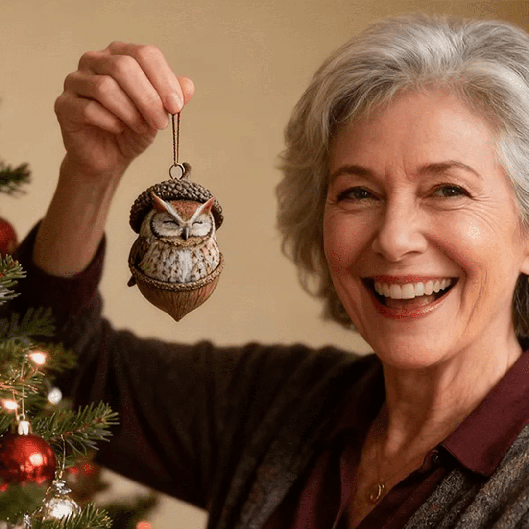 Ornement suspendu devant une fenêtre givrée en arrière-plan.