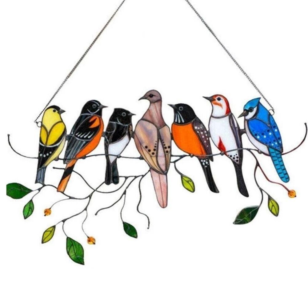Mini vitrail oiseaux - Déco Fenêtre Cadeau Original