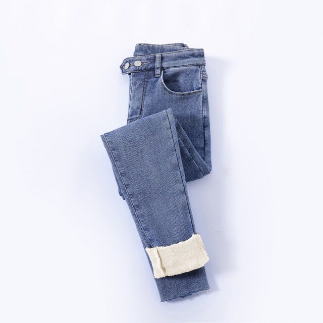 Pantalon hiver skinny fourreaux en denim pour dames taille haute