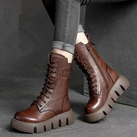 Bottes Martin en cuir de vachette à semelles épaisses – Image 4