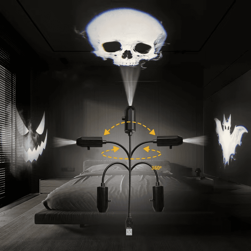 Projecteur d'halloween USB rotatif à 360 degrés lampe LED tête de mort – Image 7