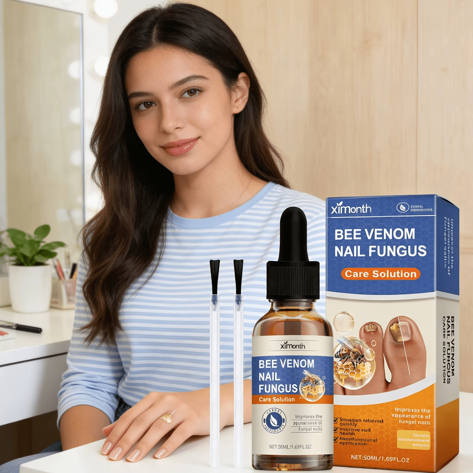 Texture liquide de la solution de soin pour les ongles Orivelle