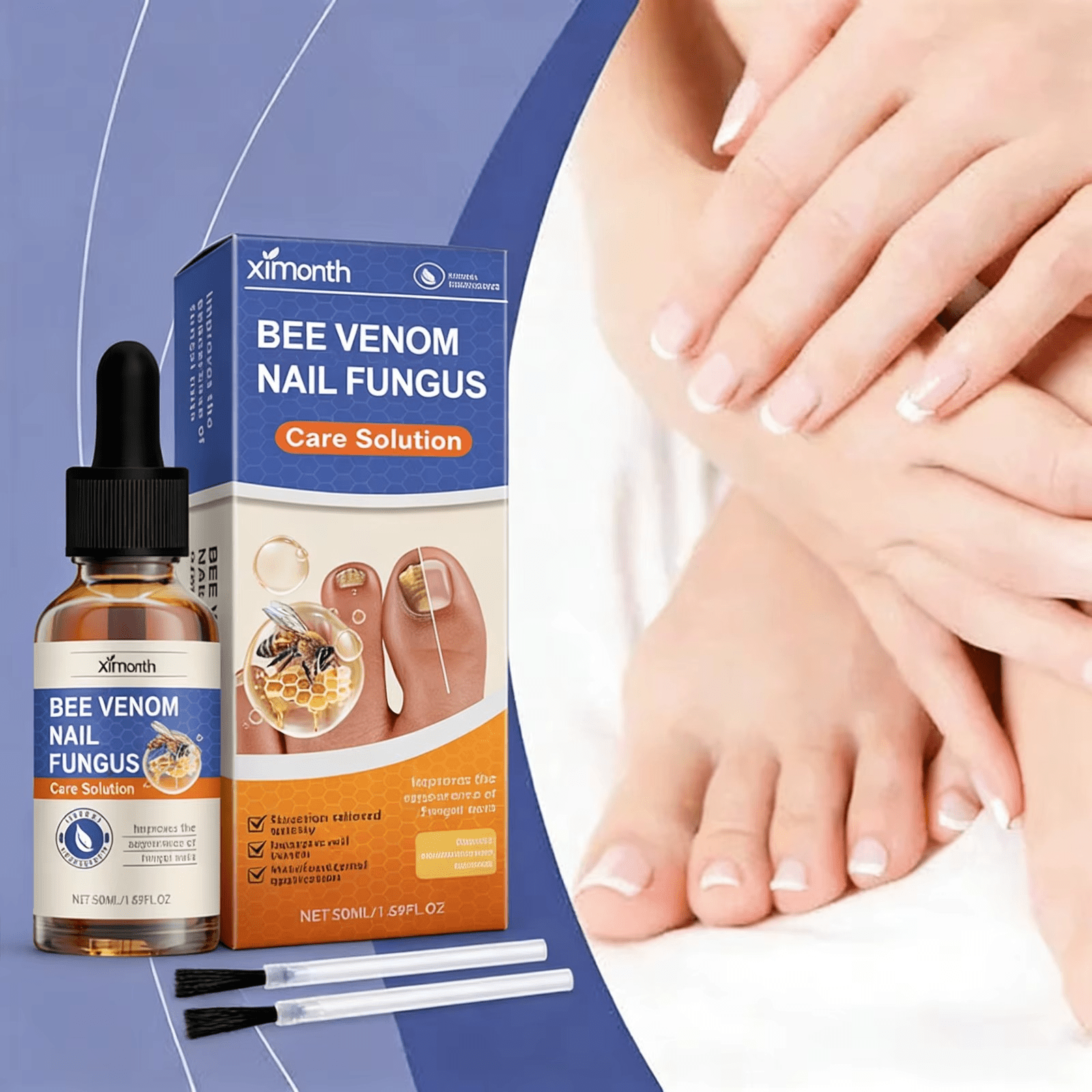 Vue latérale du flacon de solution de soin pour les ongles
