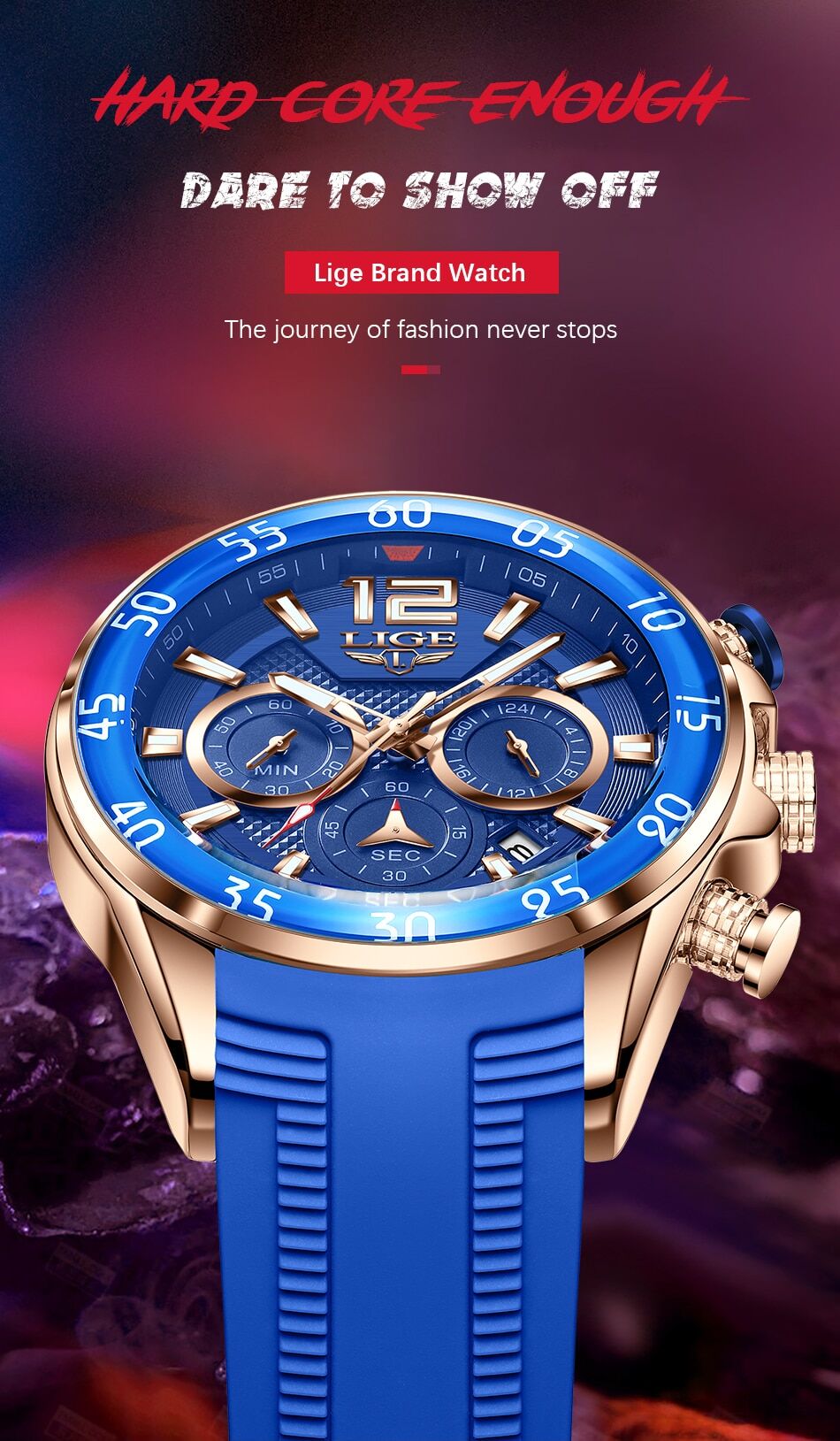 Montre homme bracelet silicone à quartz chronographe sport - boreal – Image 5