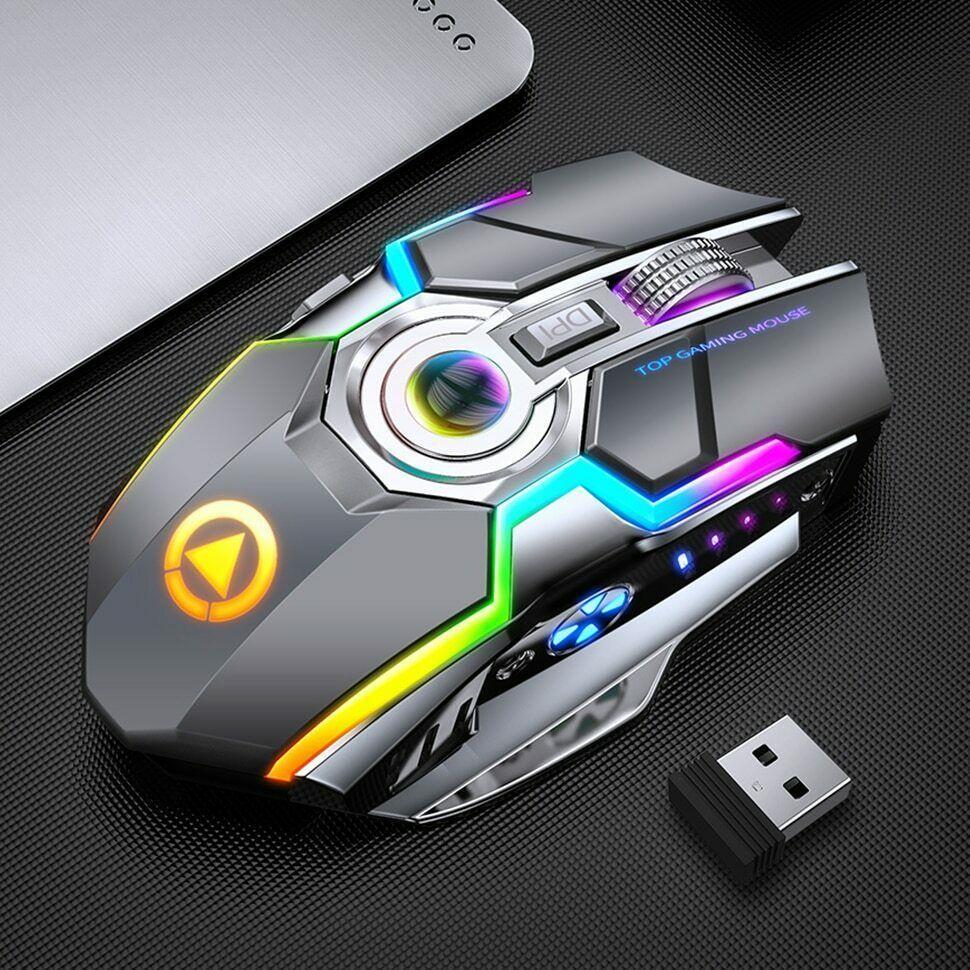 Souris de jeu sans fil rechargeable silencieuse 1600 dpi led rvb ergonomique – Image 4