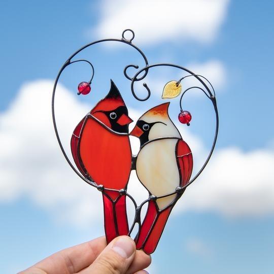 Cardinaux oiseaux vitrail pour décorez votre maison – Image 2
