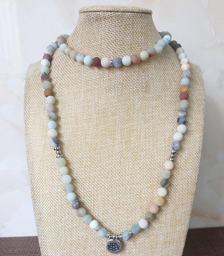 Bracelet collier mala bouddhiste en amazonite – Image 3