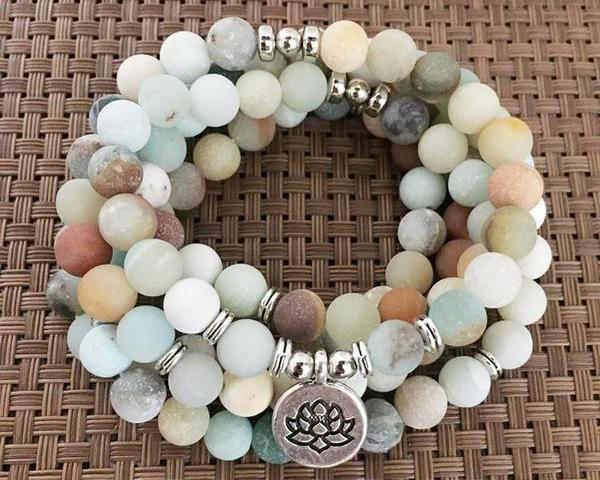 Bracelet collier mala bouddhiste en amazonite – Image 2