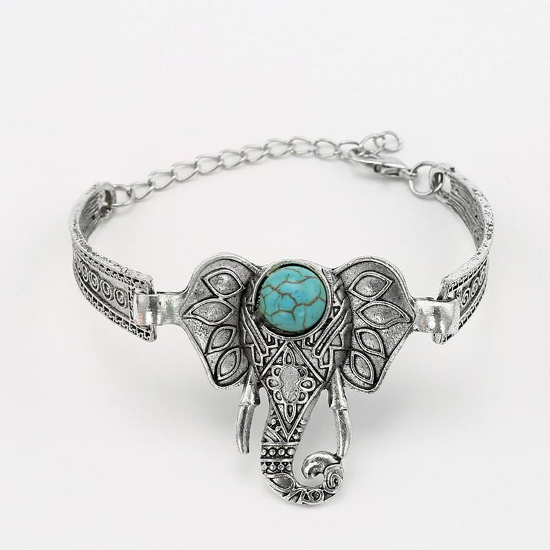 Bracelet éléphant réglable avec pierre naturelle