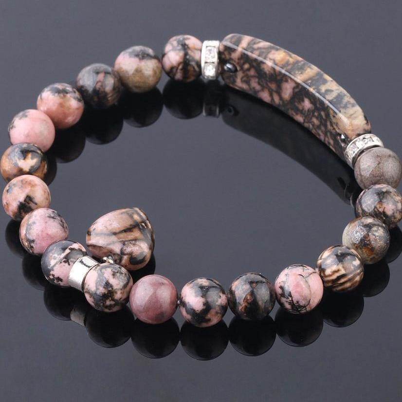 Bracelet perles de guérison cœur en rhodonite – Image 3