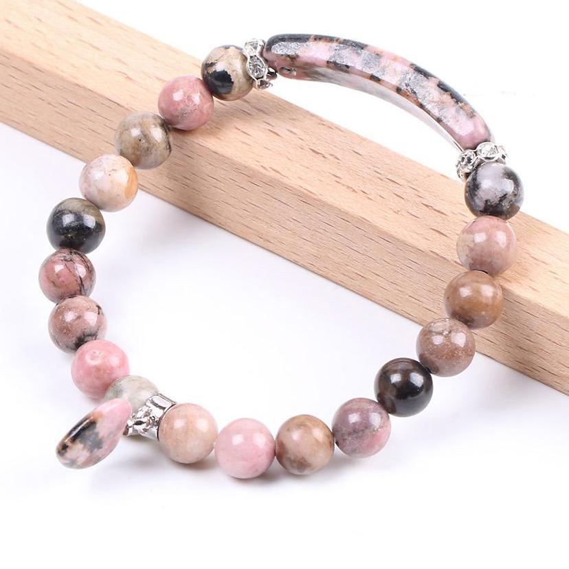 Bracelet perles de guérison cœur en rhodonite – Image 2