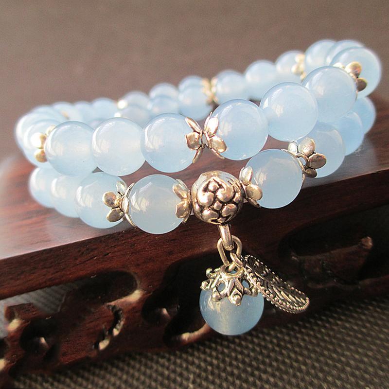 Bracelet tibétain porte bonheur en cristal bleu