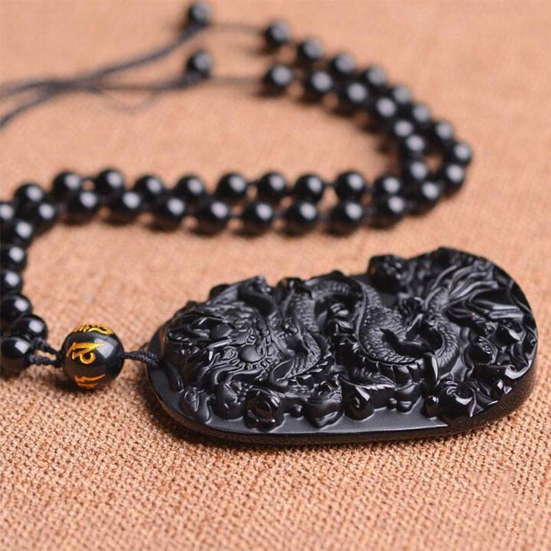 Collier pendentif dragon en obsidienne noire naturelle – Image 2