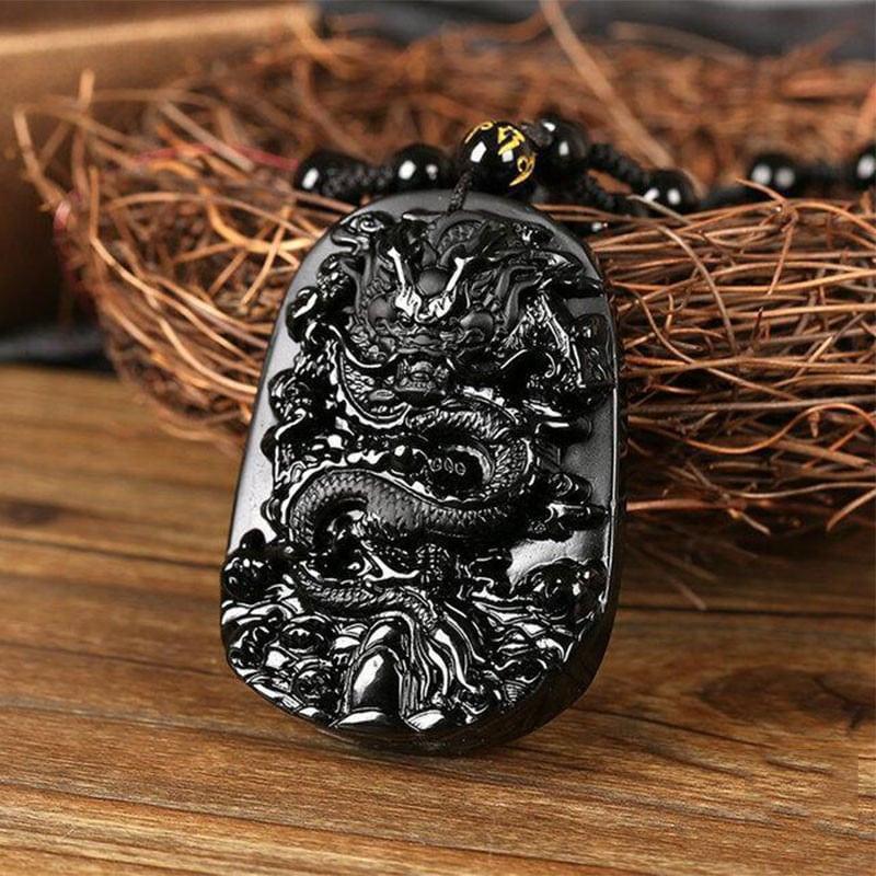 Collier pendentif dragon en obsidienne noire naturelle – Image 3
