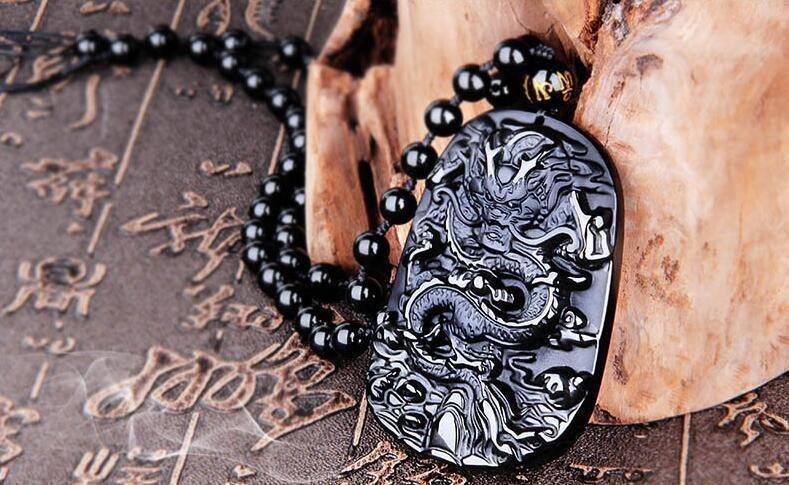 Collier pendentif dragon en obsidienne noire naturelle – Image 4