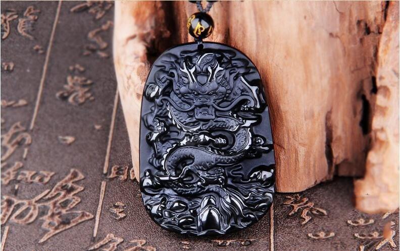 Collier pendentif dragon en obsidienne noire naturelle – Image 5