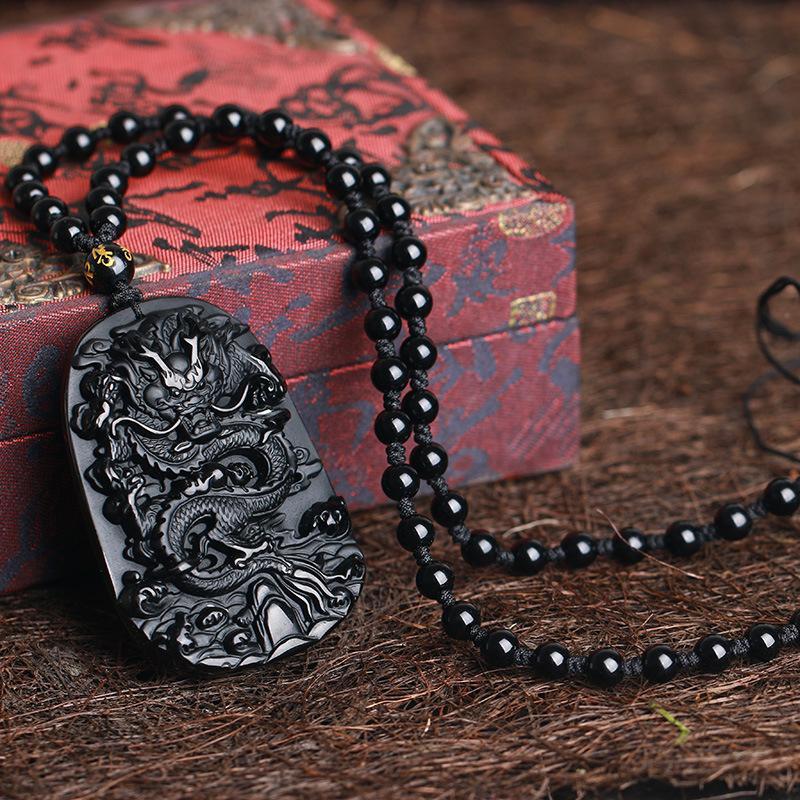 Collier pendentif dragon en obsidienne noire naturelle – Image 6