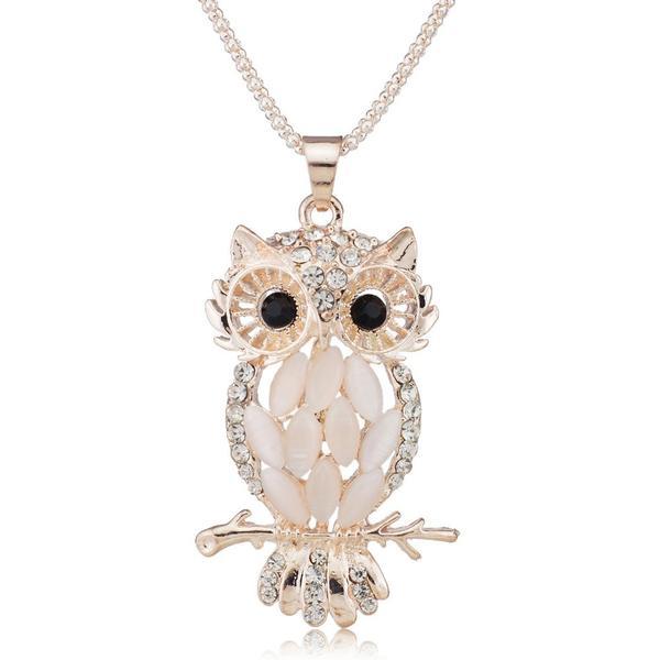 Collier strass et chouette gracieuse