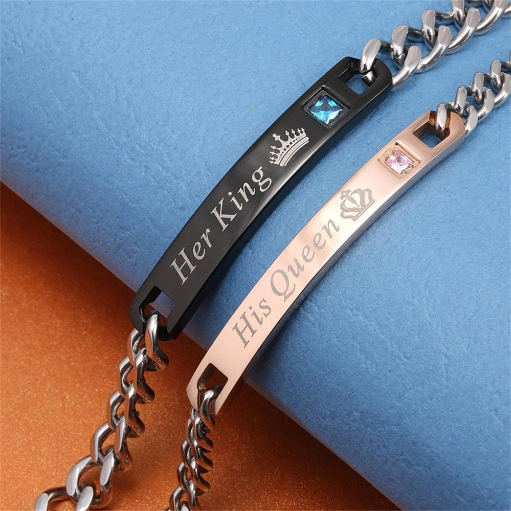 Duo de bracelets amoureux "son roi, sa reine" – Image 2