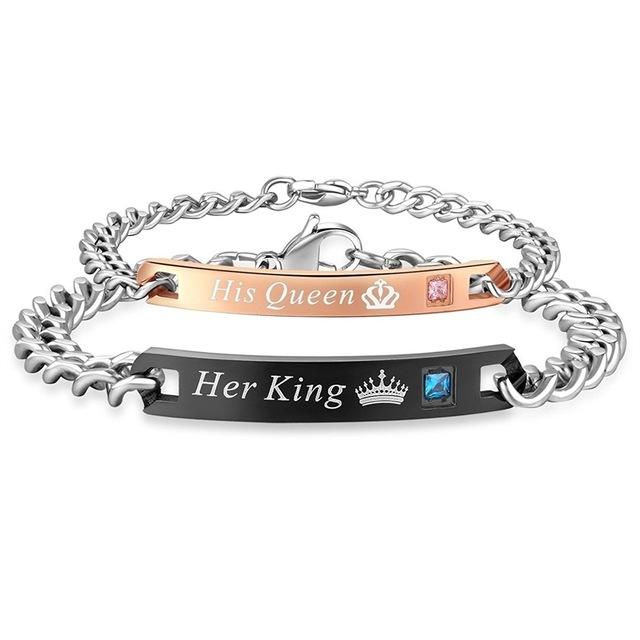 Duo de bracelets amoureux "son roi, sa reine"