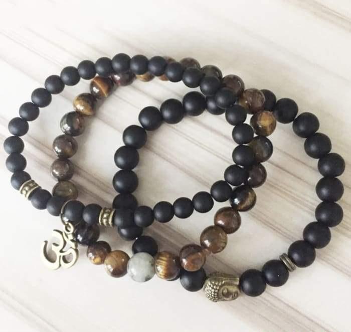 Triple bracelet "méditation" en onyx noir – Image 2