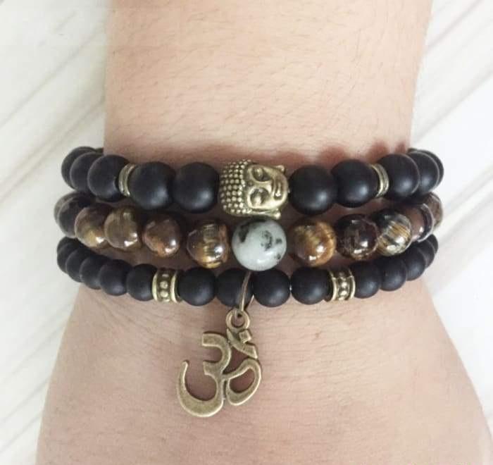 Triple bracelet "méditation" en onyx noir – Image 3