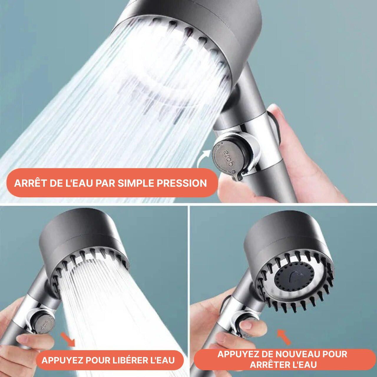 IonDrops Pommeau de douche haute pression avec brosse de bain 4 en 1 – Image 2