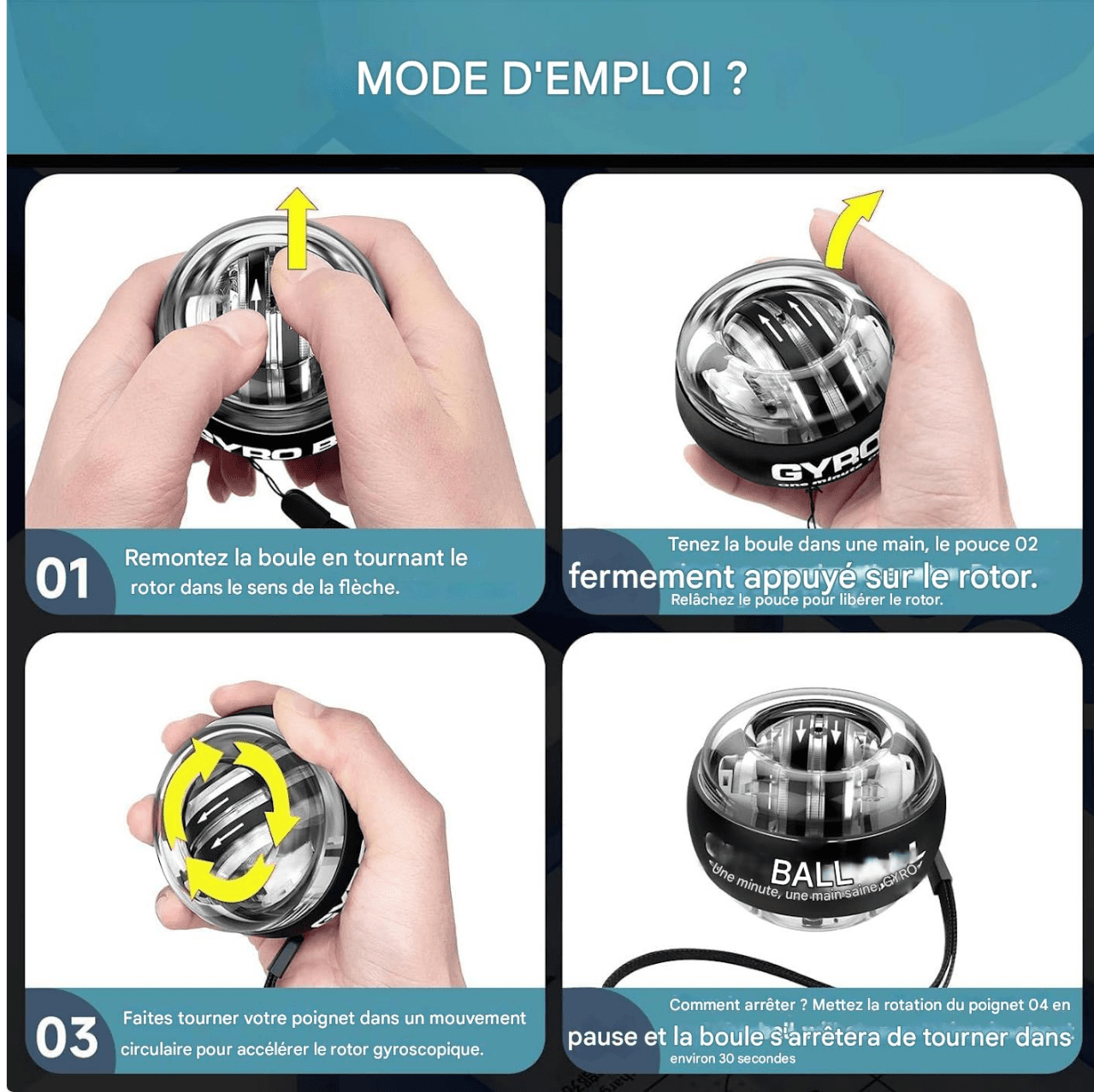 TorqueBall Gyro Ball exercice pour renforcement avant bras poignet avec compteur automatique – Image 7