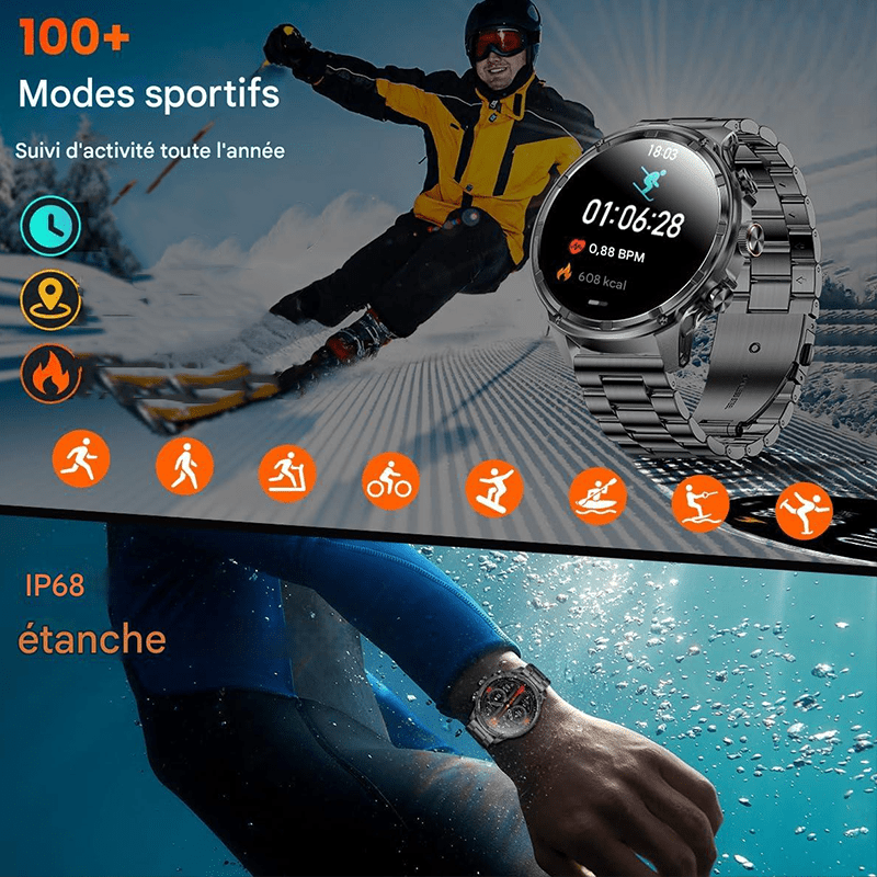 Stahlgear Zeus Montre connectée intelligente hommes 1.85 pouces HD sport Bluetooth appel GPS sport Fitness Tracker moniteur cardiaque 710 mAh étanche – Image 7