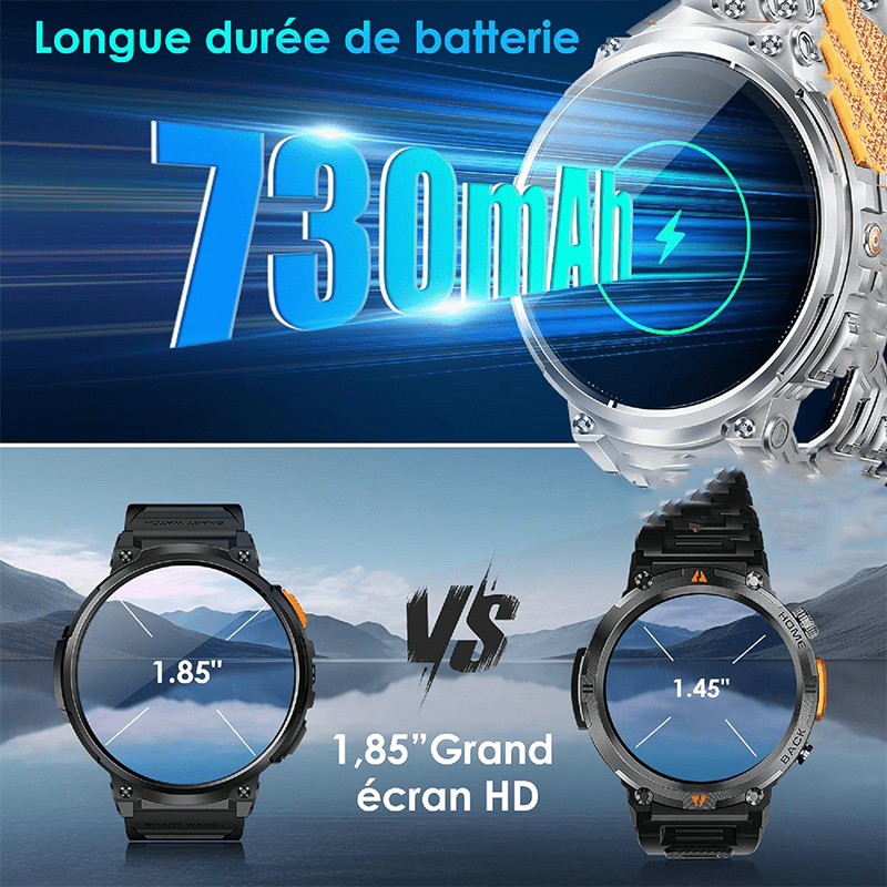 Stahlgear Zeus Montre connectée intelligente hommes 1.85 pouces HD sport Bluetooth appel GPS sport Fitness Tracker moniteur cardiaque 710 mAh étanche – Image 6